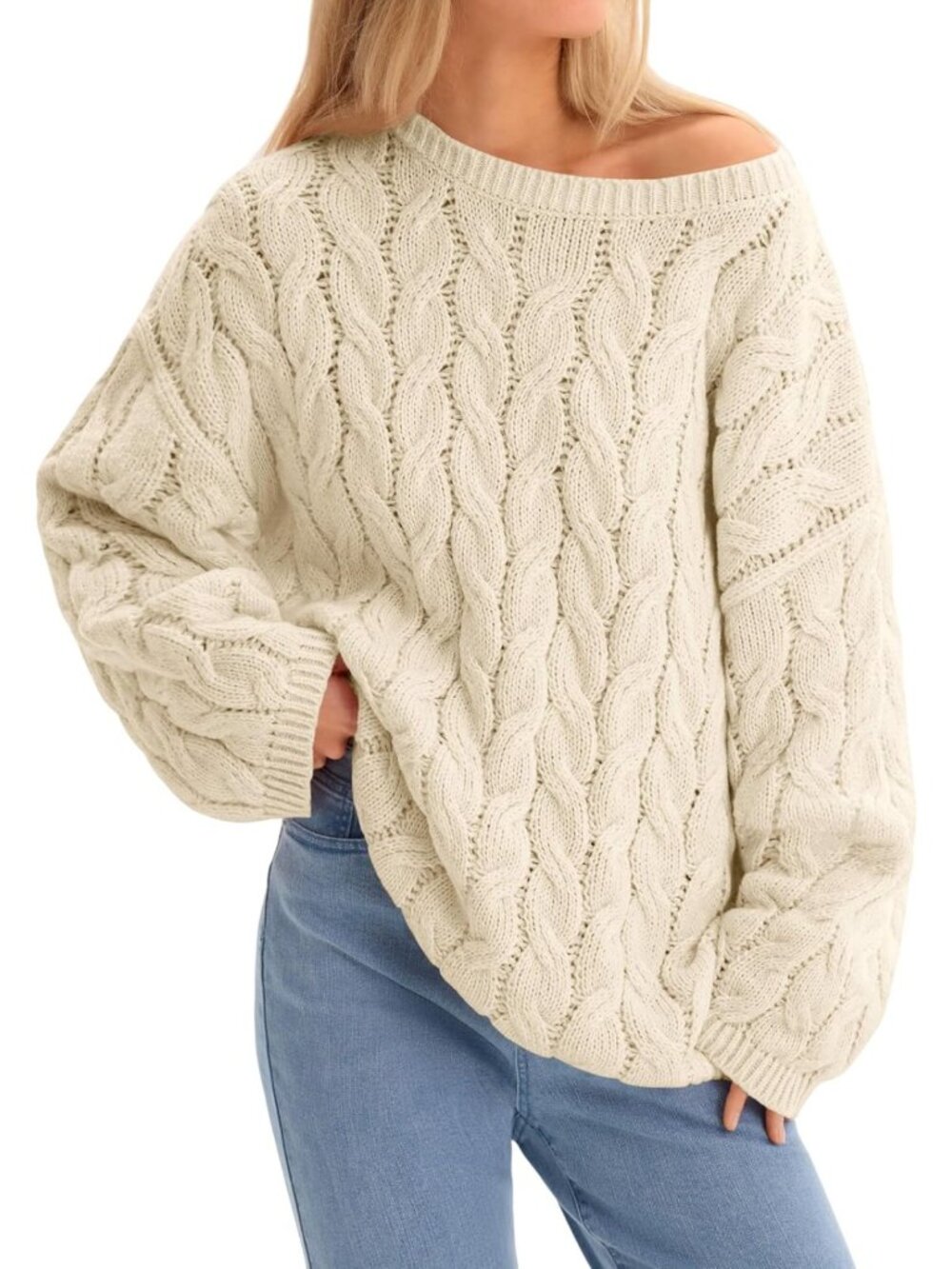 Cozy Oversized Cable Knit Sweater | Long Sleeve Chunky Pullover for Women